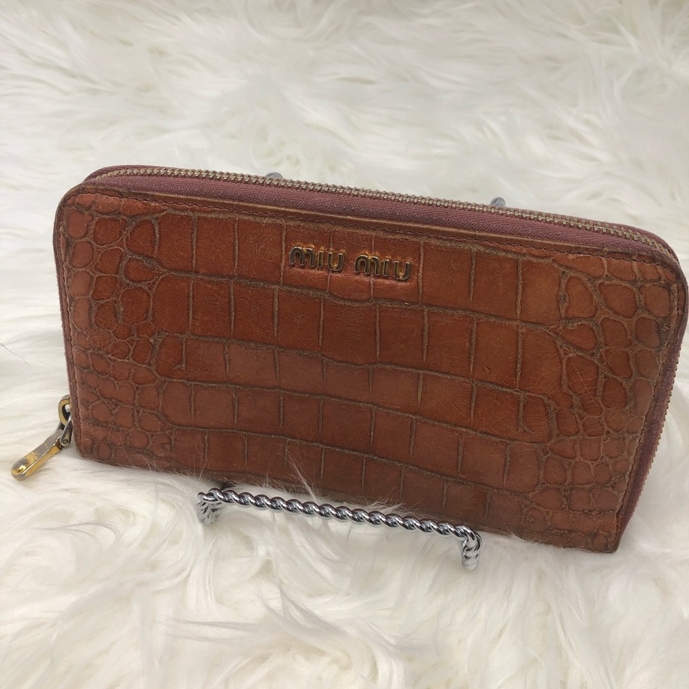 Miu Miu Prada Croc Embossed Leather zip around Wallet